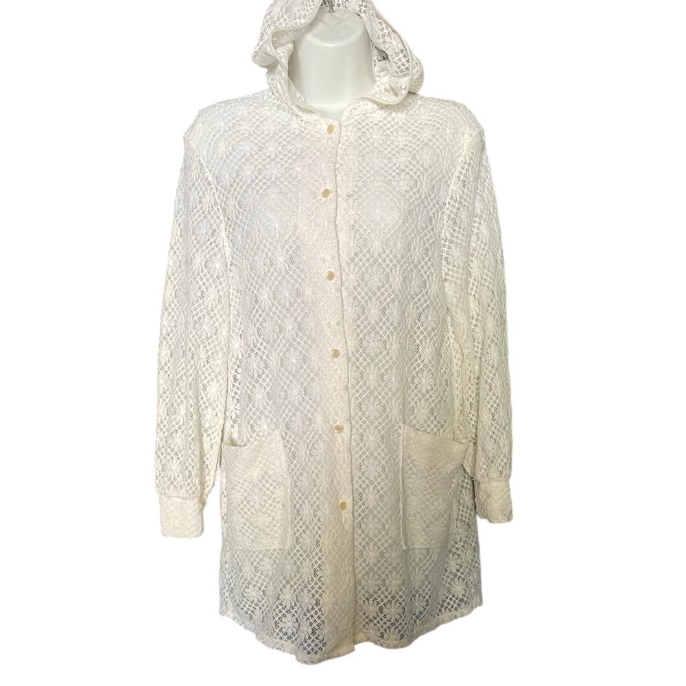 Love Lingerie vintage 1970s lace button up cardigan / swim coverup